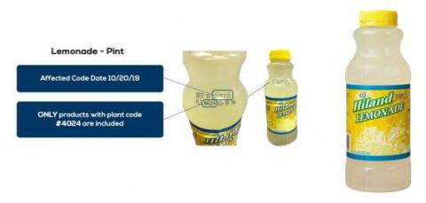 Label and product information, Hiland Lemonade Half Pint