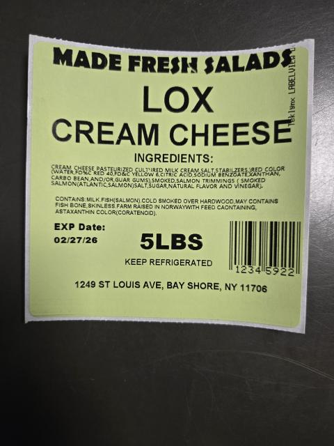 Lox Cream Cheese Label 2/27/26