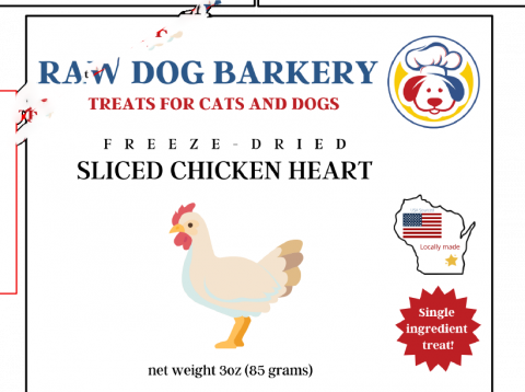 Raw Dog Barkery Freeze-Dried Sliced Chicken Heart 3 oz front