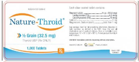 Labeling, Nature-Throid, representative label, product is packaged in, 0.50, 0.75, 1.0, 1.25, 1.50, 1.75, 2.00, 2.25, 2.50, 3.00 grain and is in 30, 60, 90, 100 and 1,000 count bottles