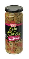 Label, H-E-B Ode to Olives Sliced Salad Olives