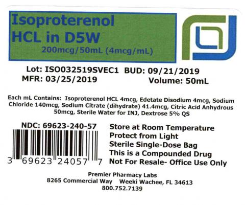 Isoproterenol HCL in D5W, 200mcg/50mL (4mcg/mL), Premier Pharmacy Labs