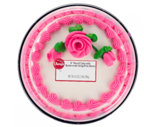 8” Pound Cake with Buttercream Icing/Pink Roses UPC 72251591452