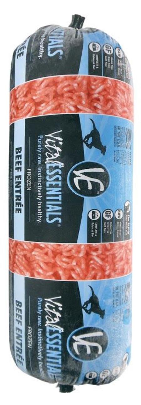 Product label front Vital Essentials Frozen Beef Chub Entrée for Dogs, 5 lb