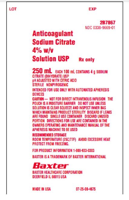 Container Label: Baxter Anticoagulant Sodium Citrate Solution USP 250 mL VIAFLEX 