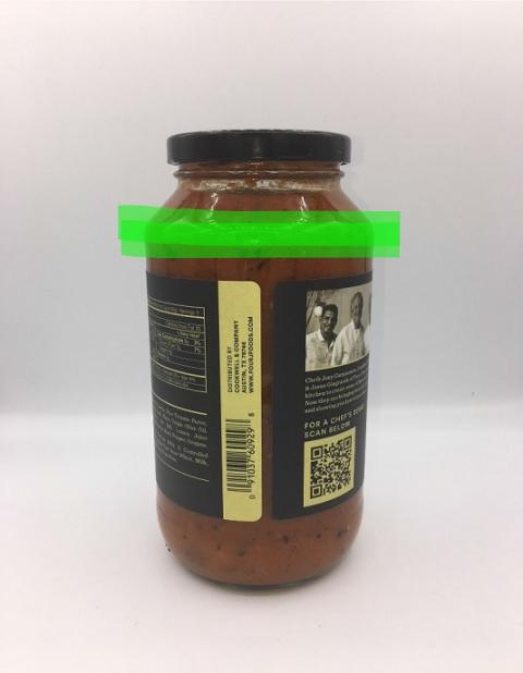 Four J Charred Tomato Basil Sauce LOCATION OF THE BEST BY DATE (side label): The “BEST BY: 10 NOV 18” is on the top of the of the package in the green highlighted area.