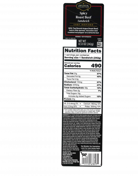 Private Selection Spicy Roast Beef Sandwich, 8.53 oz.