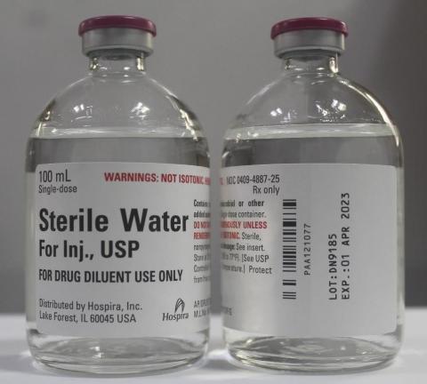 Product image, Hospira, Inc. Sterile water for injection USP 100 mL 