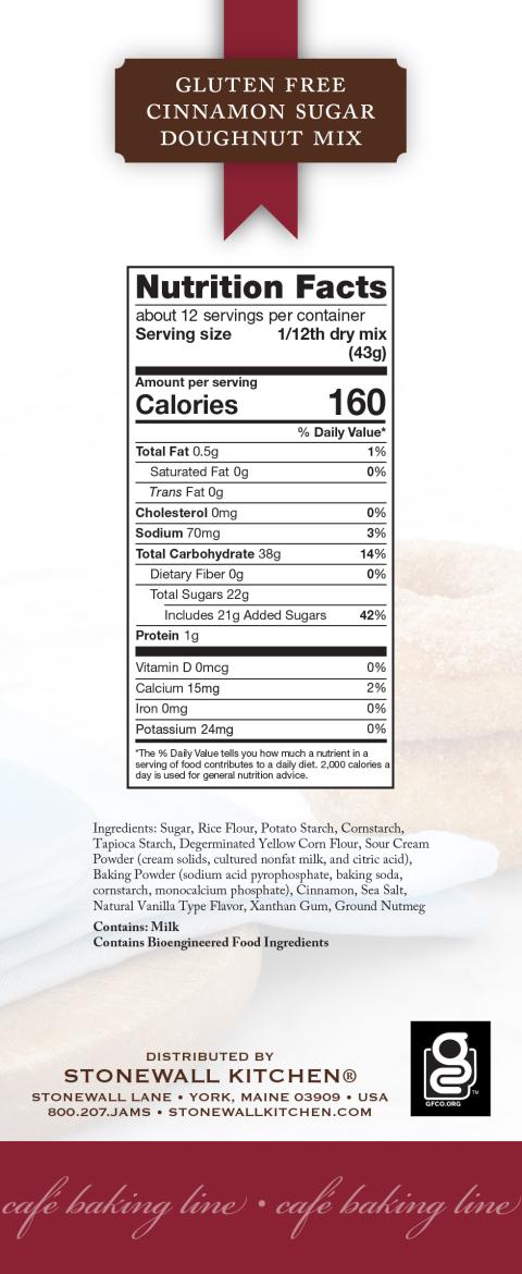 2. “Gluten Free Cinnamon Sugar Doughnut Mix, Nutrition Facts”