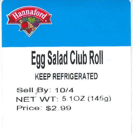 Front Label, Hannaford Egg Salad Club Roll, 5.1 oz.