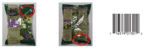 Mann's Family Favorites Broccoli Wokly Broccoli Florets: Best if Used by located on upper right corner & UPC is located on back of bag. Affected Product date codes: OCT 14 – 16, 2017