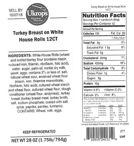 Label, Ukrops Turkey Breast on White House Rolls 12CT