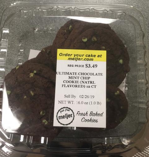 Label, Meijer Ultimate Chocolate Mint Chip Cookies