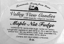 Labeling, Valley View Candies Maple Nut Fudge