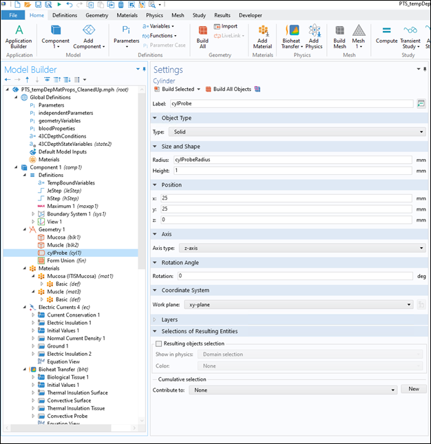 Screenshot of Component 1 - Building Geometry -select Cylinder