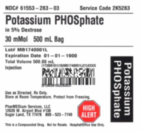 PharMEDium Label - Potassium PHOSphate in 5% Dextrose 30 mMol 500 mL Bag