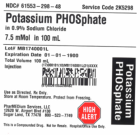 PharMEDium Label - Potassium PHOSphate in 0.9% Sodium Chloride 7.5 mMol in 100 mL Bag