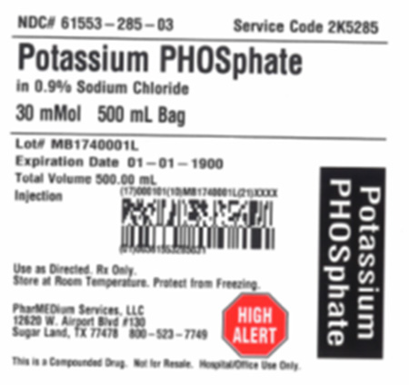 PharMEDium Label - Potassium PHOSphate in 0.9% Sodium Chloride 30 mMol in 500 mL Bag