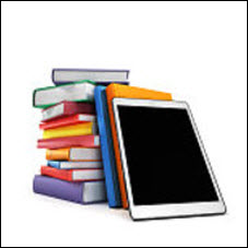 Stack of books and tablet