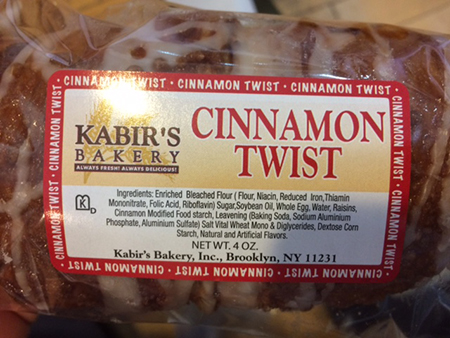 Kabir’s Bakery Cinnamon Twist product label