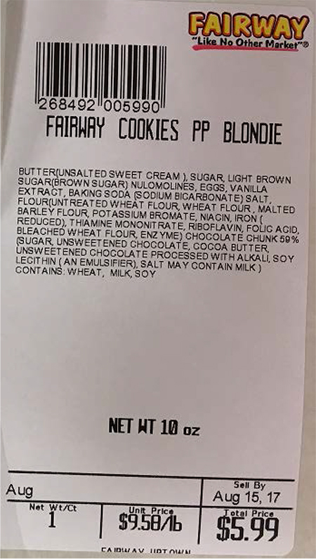 Label, Fairway Blondie Cookies