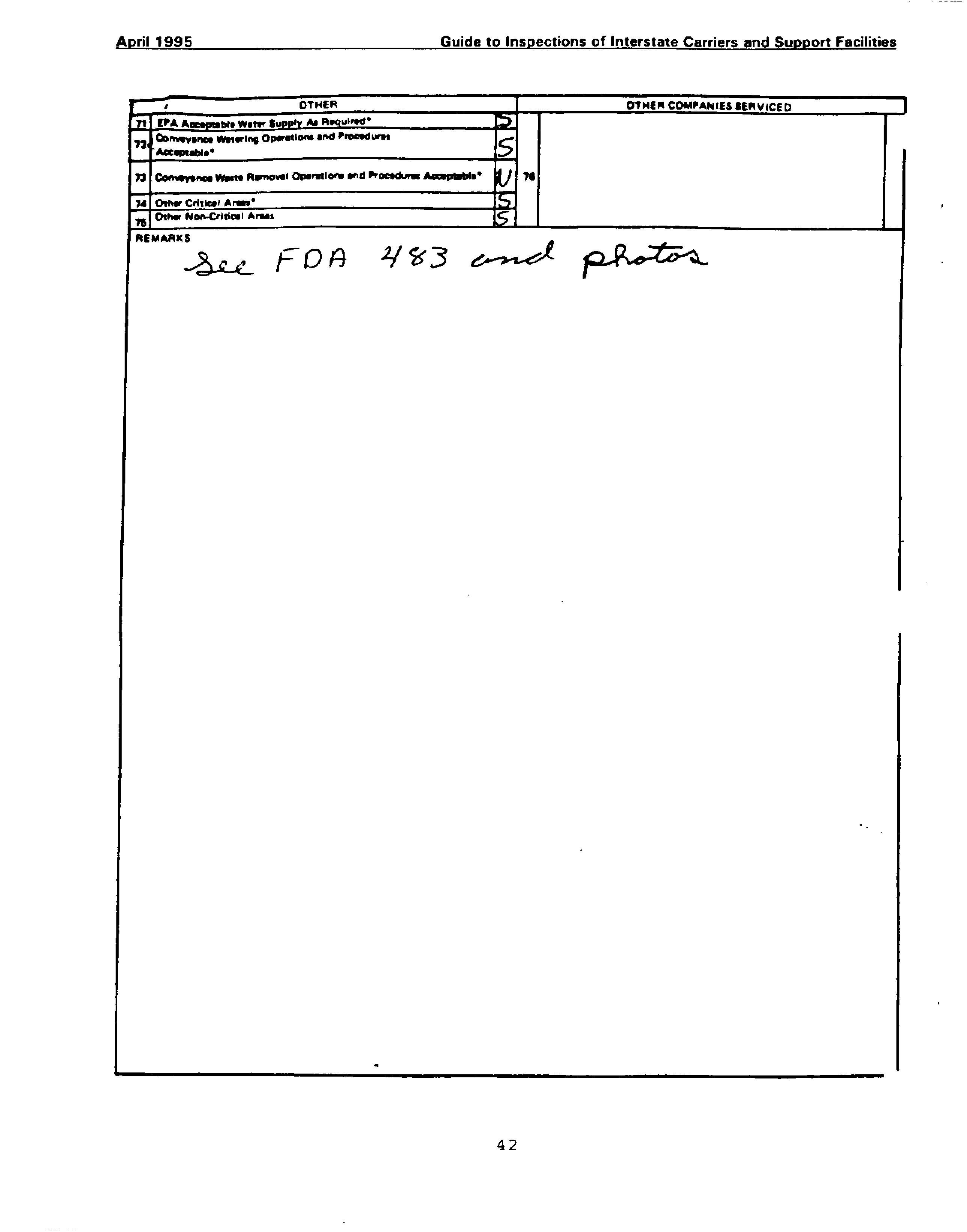 FDA-2529 - Inspection Summary -Railroad Watering Point or Servicing Area Sanitation (Back) page 42