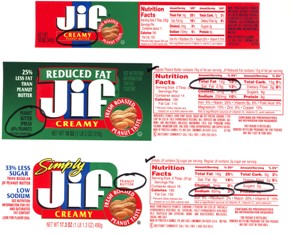 3 different sizes of peanut butter labels