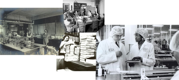 Photo montage showing the history of FDA drug regulation