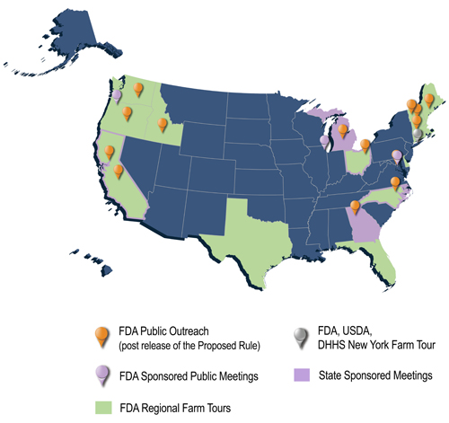 Map of FDA Outreach for the Proposed Rule for Produce Safety