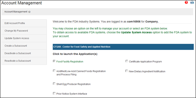 FDA Industry Systems User Guide: Create New Account (Figure 6)