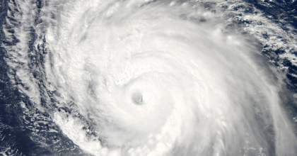 Topview of hurricane showing the eye of the storm