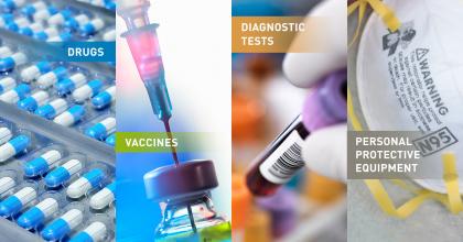 Examples of MCMs include drugs, vaccines, and devices, such as diagnostic tests and personal protective equipment.