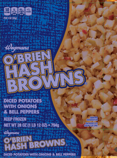 "Wegmans O'Brien Hash Browns, frozen, Net Wt. 28 oz."