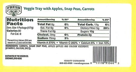 "Image 1 - Front and back labels: Fresh Selections by Kroger Veggie Tray with Apples"