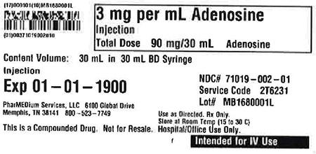 "3 mg/mL Adenosine Injection 30 mL in 30 mL BD Syringe"