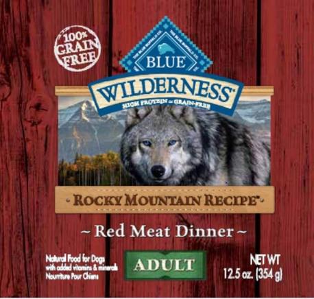 Front label - BLUE Wilderness Rocky Mountain Recipe Red Meat Dinner Wet Food for Adult Dogs 12.5 oz. can