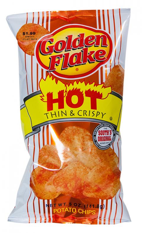 Golden Flake Hot Thin & Crispy Potato Chips, 5 oz package