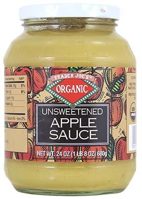Product image, Trader Joe's Organic Unsweetened Apple Sauce, 24 oz. glass jar