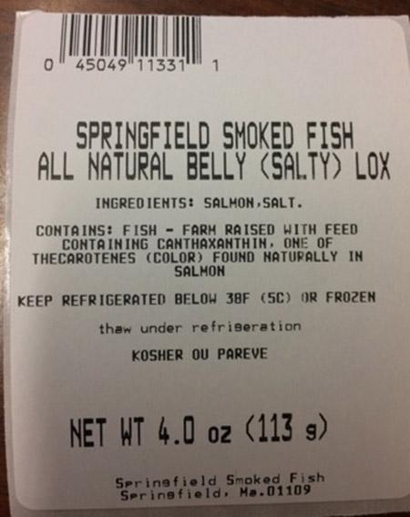 Image 1 - Springfield Smoked Fish, All Natural Belly (Salty) Lox