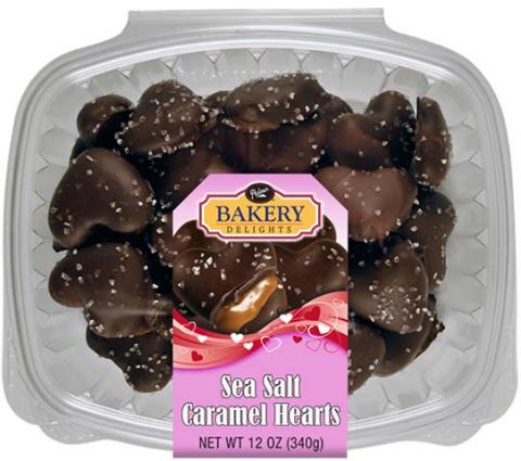 Top of package, Palmer Bakery Delights Sea Salt Caramel Hearts