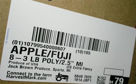 Outer Case Label: APPLE/FUJI, Produce of USA, US Extra Fancy, Jack Brown Produce, Inc. Sparta, MI
