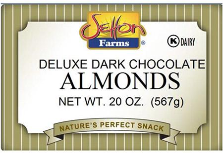 Front Label – Setton Farms Deluxe Dark Chocolate Almonds 20 oz.