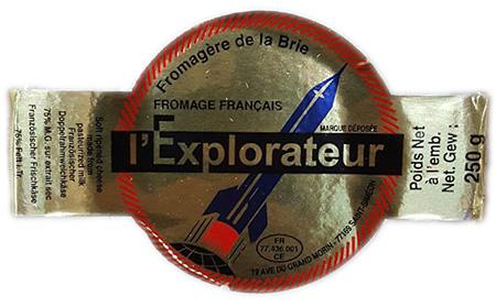 Product label Formagerie de la Brie brand l’Explorateur soft ripened cheese