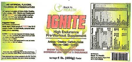 Label, Back to Health Pre-Workout Supplement