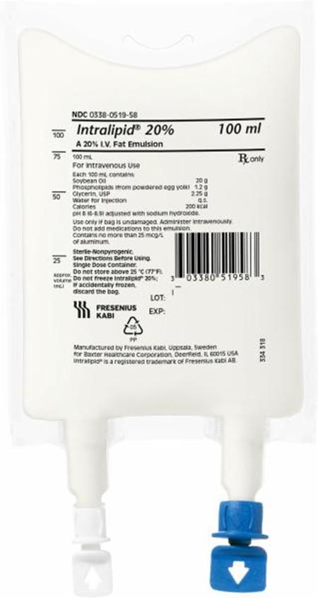 Front view of product, INTRALIPID 20% IV Fat Emulsion, 100 mL