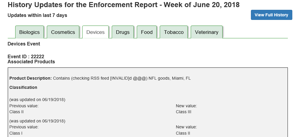 This image shows portion of the Enforcement Report