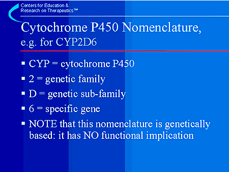 Cytochrome P450 Nomenclature, e.g. for CYP2D6